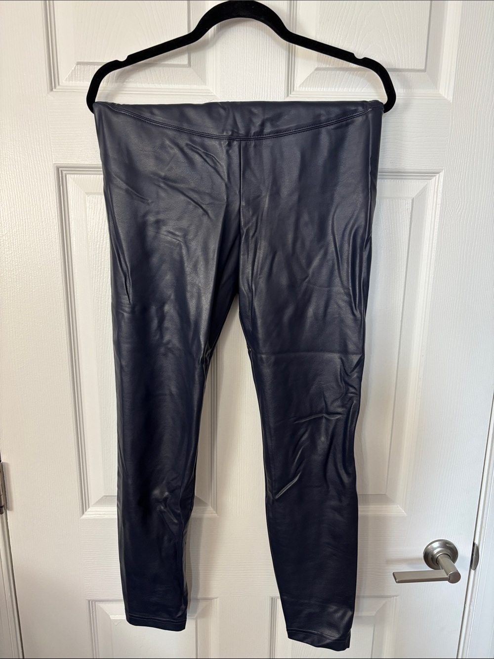 White House Black Market Navy Faux Leather Runway Leggings